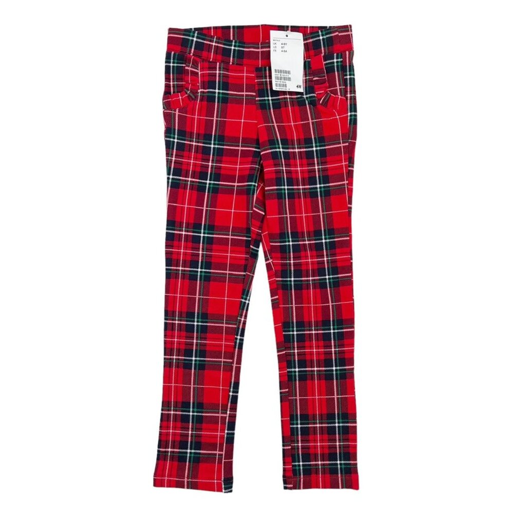 NWT H&M Holiday Plaid Ruffle Skinny Pants